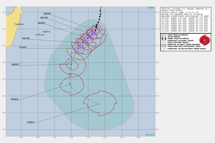 15UTC: Cyclone HALEH(17S) category 2 US, weakening slowly next 36hours, faster afterwards