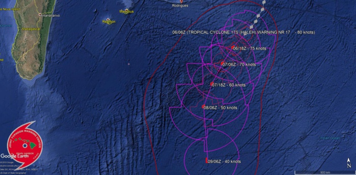 09UTC: cyclone HALEH(17S) category 1 US is weakening, extratropical transition set to begin in 36hours 09UTC: cyclone HALEH(17S) category 1 US is weakening, extratropical transition set to begin in 36hours