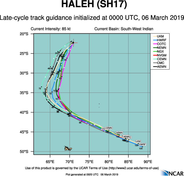 09UTC: cyclone HALEH(17S) category 1 US is weakening, extratropical transition set to begin in 36hours 09UTC: cyclone HALEH(17S) category 1 US is weakening, extratropical transition set to begin in 36hours