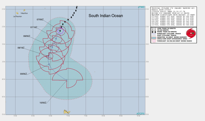 09UTC: TC HALEH(17S) category 1 US is weakening, forecast to be fully extratropical in 48hours
