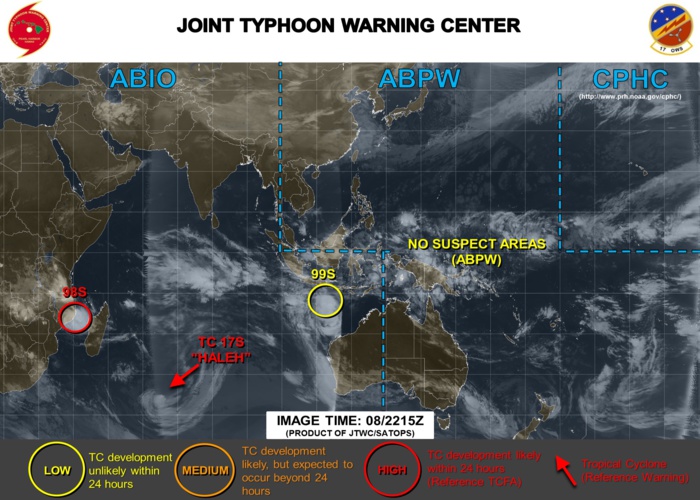 22UTC: 98S: Tropical Cyclone Formation Alert(TCFA) issued by the JTWC