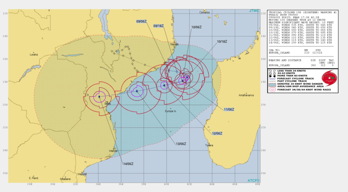 09UTC: TC 18S has formed over the MOZ Channel, could be a powerful Category 4 US in 4 days and threaten BEIRA/Mozambique