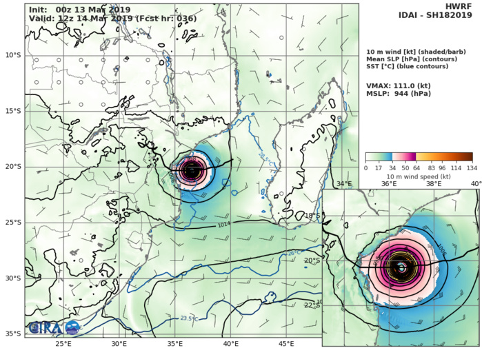 09UTC: Cyclone IDAI(18S) category 2 US, 490km to Beira, slowly approaching, set to make landfall close to Beira in 36hours 09UTC: Cyclone IDAI(18S) category 2 US, 490km to Beira, slowly approaching, set to make landfall close to Beira in 36hours
