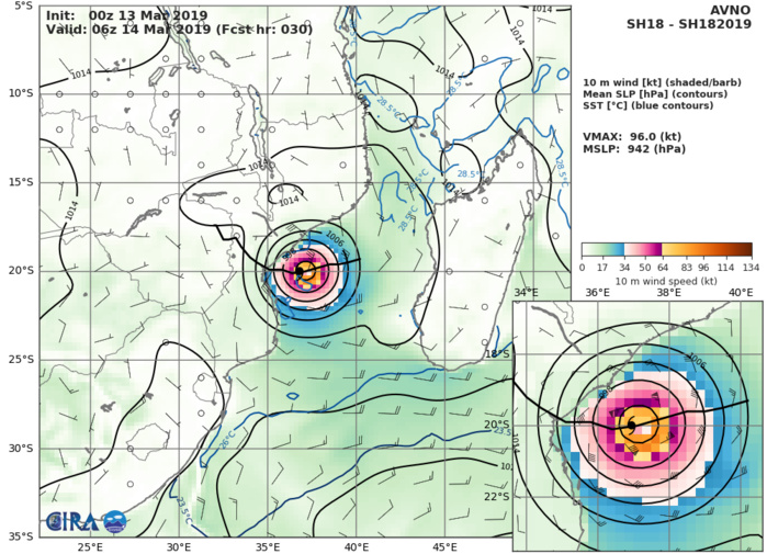09UTC: Cyclone IDAI(18S) category 2 US, 490km to Beira, slowly approaching, set to make landfall close to Beira in 36hours 09UTC: Cyclone IDAI(18S) category 2 US, 490km to Beira, slowly approaching, set to make landfall close to Beira in 36hours