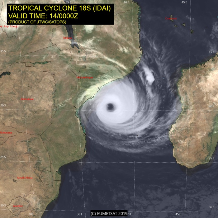 03UTC: dangerous cyclone IDAI(18S) 320km to Beira, set to make landfall within 50km of Beira shorly before 24hours 03UTC: dangerous cyclone IDAI(18S) 320km to Beira, set to make landfall within 50km of Beira shorly before 24hours
