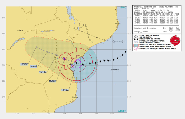 00UTC: TC IDAI(18S) made landfall over Beira near 22utc. 00UTC: TC IDAI(18S) made landfall over Beira near 22utc.