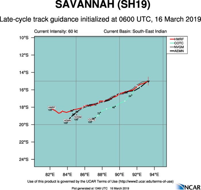 15UTC: TC SAVANNAH(19S) category 1 US may reach top cat2 or even cat3 within 48hours over the open South Indian seas 15UTC: TC SAVANNAH(19S) category 1 US may reach top cat2 or even cat3 within 48hours over the open South Indian seas