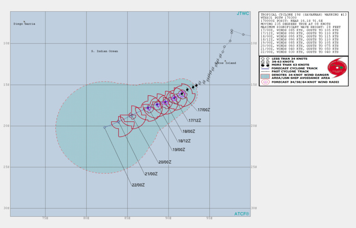 03UTC: TC SAVANNAH(19S) category 2 US intensifying over the open waters of the South Indian Ocean