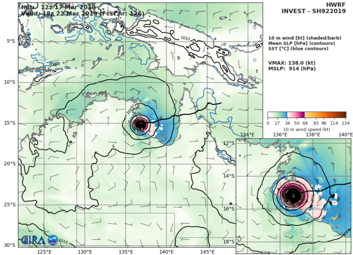 21UTC: TC TREVOR(20P) has formed, intensifying rapidly over the Coral Sea with landfall over Cape York expected shortly after 36hours