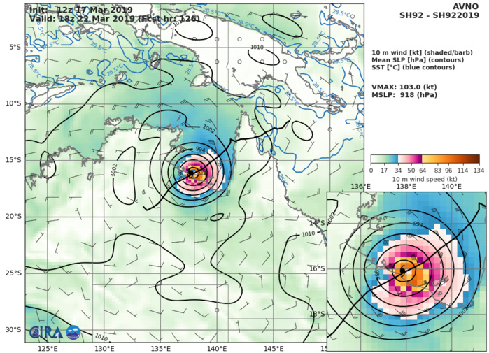 21UTC: TC TREVOR(20P) has formed, intensifying rapidly over the Coral Sea with landfall over Cape York expected shortly after 36hours