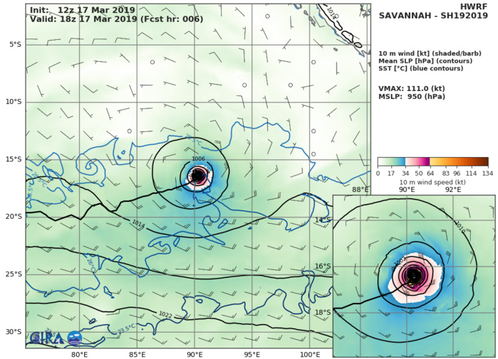 21UTC: TC SAVANNAH(19S) category 2 US is now weakening over the open seas of the South Indian Ocean