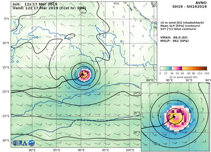 21UTC: TC SAVANNAH(19S) category 2 US is now weakening over the open seas of the South Indian Ocean