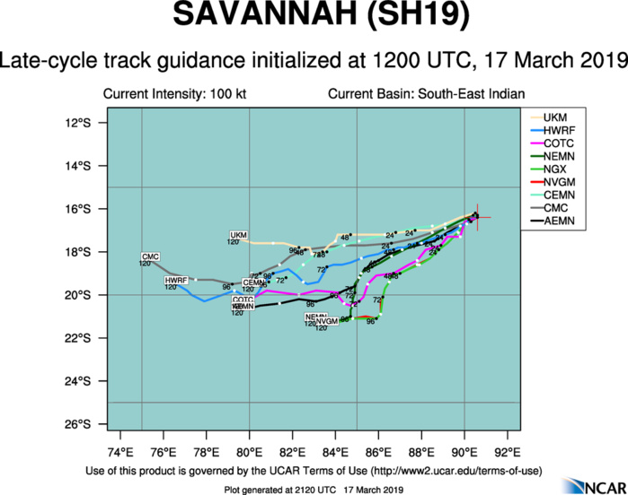 21UTC: TC SAVANNAH(19S) category 2 US is now weakening over the open seas of the South Indian Ocean