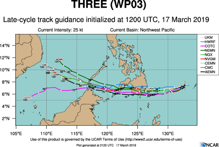 21UTC: TD 03W is expected to dissipate over Mindanao after 24hours, might re-intensify once over the South China Sea 21UTC: TD 03W is expected to dissipate over Mindanao after 24hours, might re-intensify once over the South China Sea