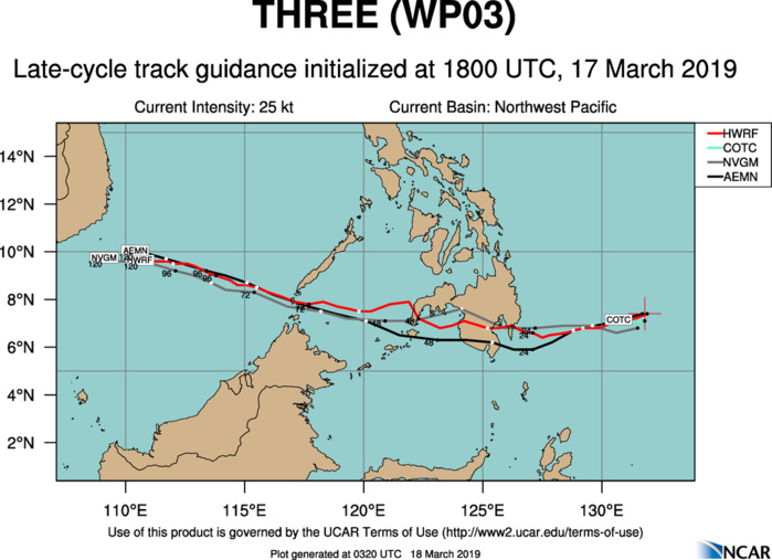 03UTC: TD 03W landfall forecast near Davao in 24hours, might re-consolidate once over the South China Sea 03UTC: TD 03W landfall forecast near Davao in 24hours, might re-consolidate once over the South China Sea
