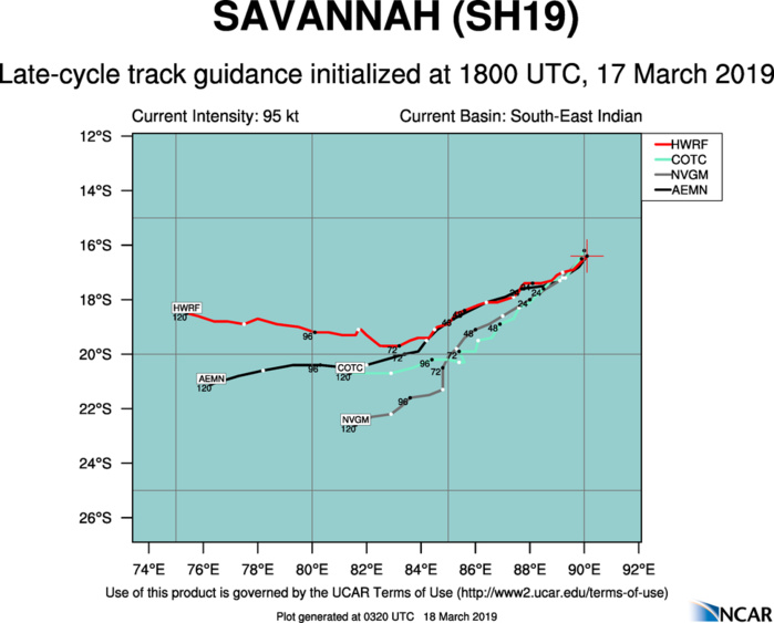 03UTC: TC SAVANNAH(19S) is weakening over the open waters of the South Indian Ocean 03UTC: TC SAVANNAH(19S) is weakening over the open waters of the South Indian Ocean