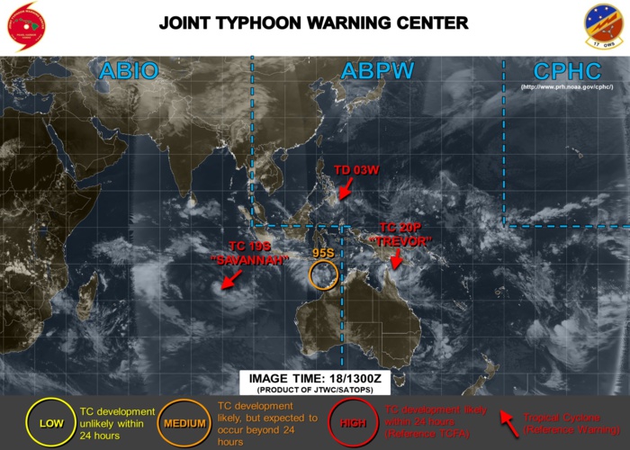 13UTC: South Indian: 95S is likely to develop next several days to the northwest of Western Australia