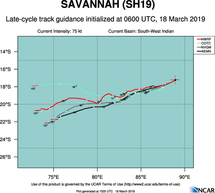 15UTC: TC SAVANNAH(19S) has been weakening rapidly in the middle of the South Indian Ocean