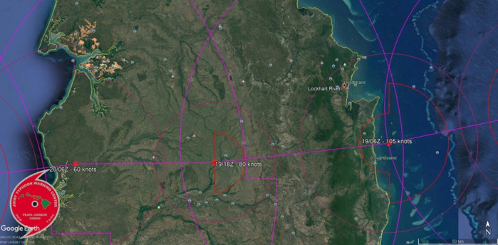 FORECAST LANDFALL AREA IN 12H LESS THAN 50KM SOUTH OF LOCKHART