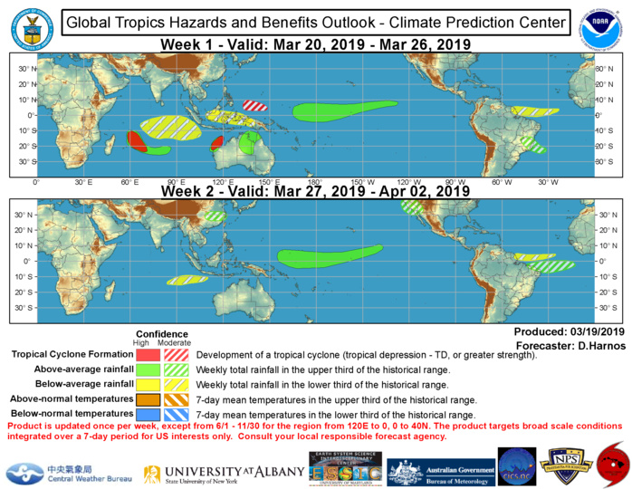 Les cartes de la Noaa actualisées hier montrent bien la zone en rouge au nord-est des Iles Soeurs comme zone à fort potentiel cyclonique: il s'agit de 93S.