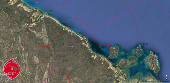 FORECAST LANDFALL AREA SHORTLY BEFORE 72H