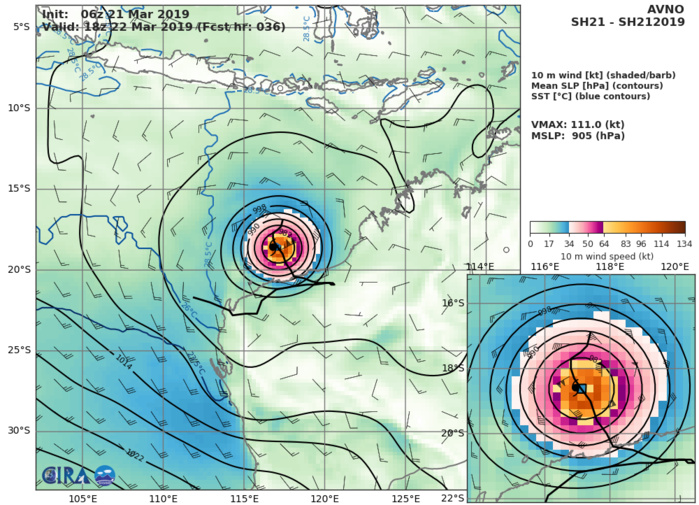 15UTC: South Indian: VERONICA(21S) category 4 US, gradually approaching the Pilbara coast of WA