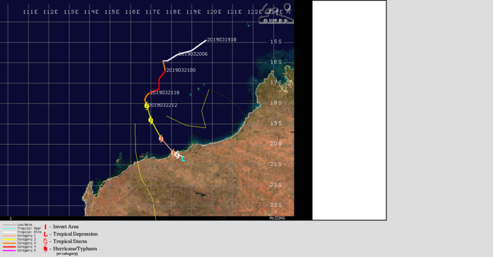 15UTC: VERONICA(21S) category 2 US forecast to weaken until landfall in approx 36hours to the west of Port Hedland(WA)