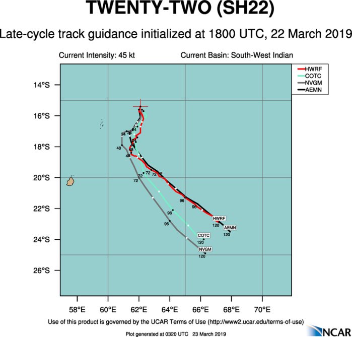 03UTC: JOANINHA(22S) slow-moving and expected to intensify rapidly next 24hours, slowly approaching Rodrigues