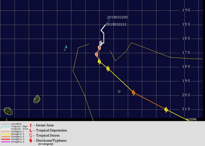 Carte de prévisions n6 du JTWC ce jour à 10heures. Carte de prévisions n6 du JTWC ce jour à 10heures.