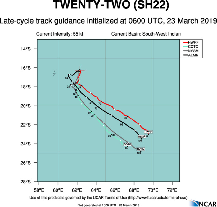 15UTC: JOANINHA(22S) expected to intensify steadily next 48/72h and slowly approach Rodrigues island