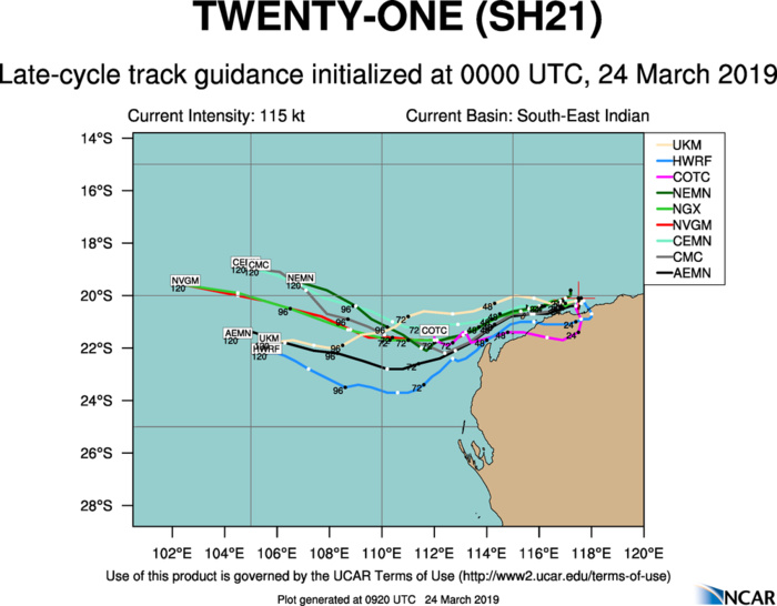 09UTC: VERONICA(21S) category 3 US, moving almost parallel to the coastline while weakening quickly next 24h 09UTC: VERONICA(21S) category 3 US, moving almost parallel to the coastline while weakening quickly next 24h