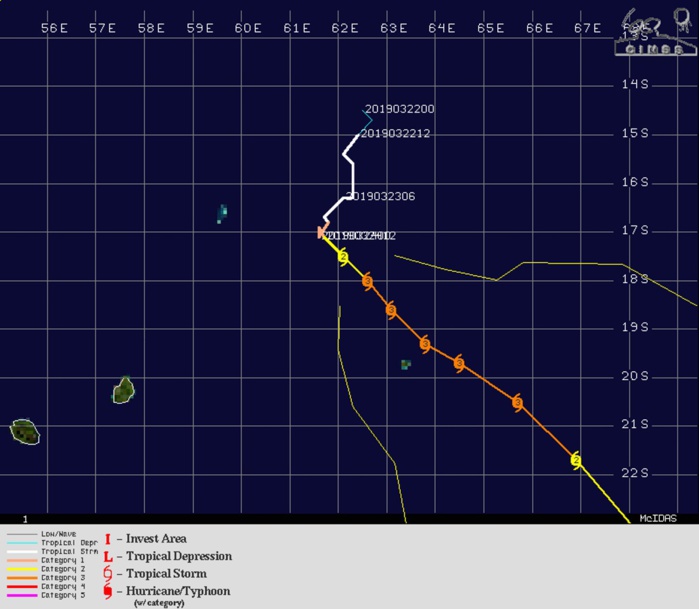03UTC: JOANINHA(22S) category 2 US, could intensify to category 3 within 24h while slowly approaching Rodrigues 03UTC: JOANINHA(22S) category 2 US, could intensify to category 3 within 24h while slowly approaching Rodrigues