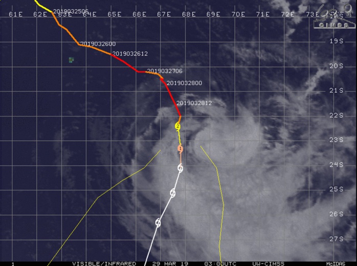 03UTC: JOANINHA(22S) category 2 US, steady to rapid weakening expected next 120hours but intensity should remain above 35knots 03UTC: JOANINHA(22S) category 2 US, steady to rapid weakening expected next 120hours but intensity should remain above 35knots