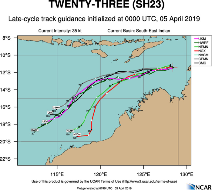 09UTC: TC 23S is currently fighting wind shear and is forecast to intensify slowly next 72hours 09UTC: TC 23S is currently fighting wind shear and is forecast to intensify slowly next 72hours