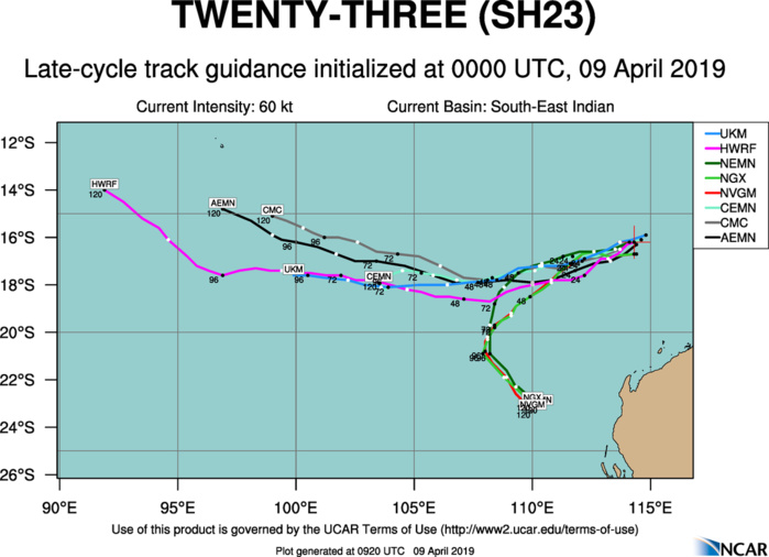 09UTC: TC WALLACE(23S): intensity forecast to fall below 35knots in 36hours(maybe sooner) 09UTC: TC WALLACE(23S): intensity forecast to fall below 35knots in 36hours(maybe sooner)