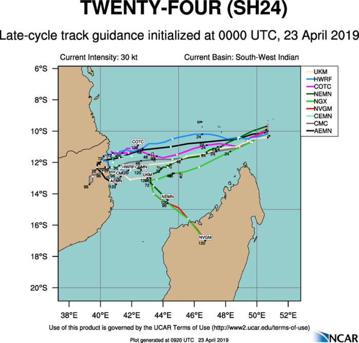 09UTC: TC 24S is forecast to intensify rapidly next 48hours, potential threat to the Comoros