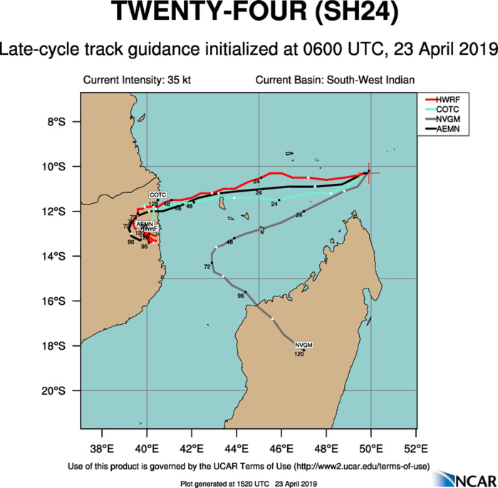 15UTC: TC KENNETH(24S) forecast to peak as a category 2 US in 48hours, potential direct threat to Grande Comore 15UTC: TC KENNETH(24S) forecast to peak as a category 2 US in 48hours, potential direct threat to Grande Comore