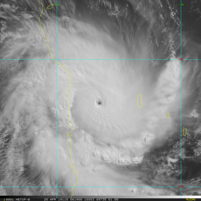 TC 24S captured by Metop near estimated peak intensity.