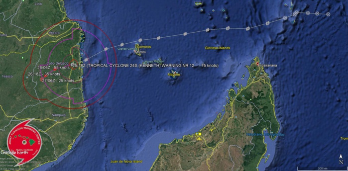 TC KENNETH(24S) reached maximum intensity of 125knots, category 4 US, a remarkable cyclone across the northern MOZ Channel TC KENNETH(24S) reached maximum intensity of 125knots, category 4 US, a remarkable cyclone across the northern MOZ Channel