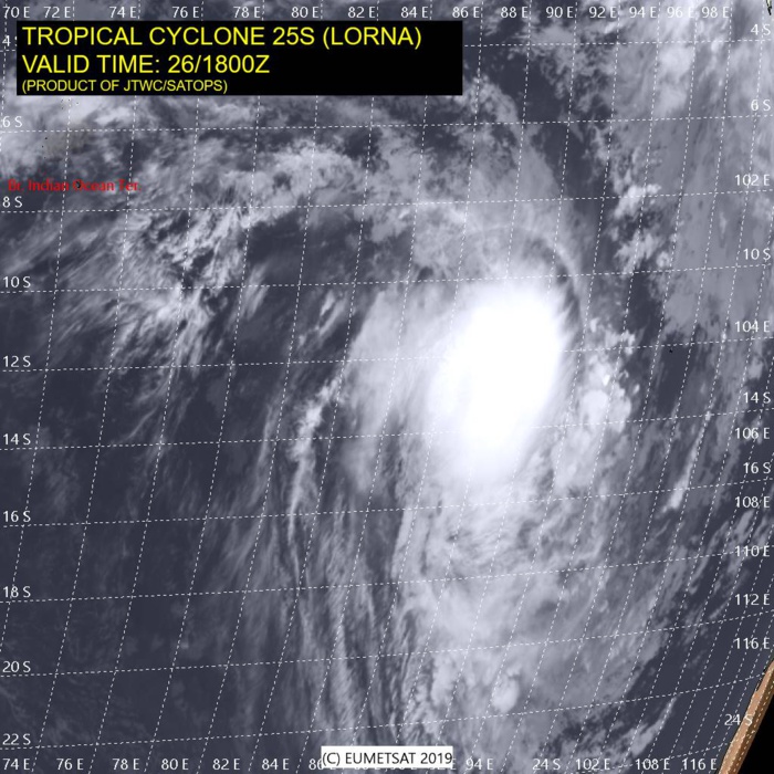 21UTC: TC LORNA(25S):  category 1 US, recent signs of intensification, remaining over open seas 21UTC: TC LORNA(25S):  category 1 US, recent signs of intensification, remaining over open seas
