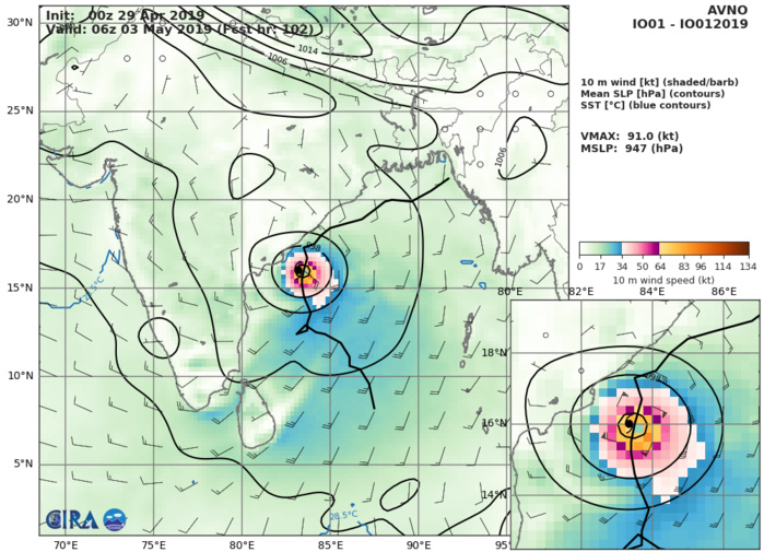 GFS AT 00UTC: 91KT AT +102H GFS AT 00UTC: 91KT AT +102H