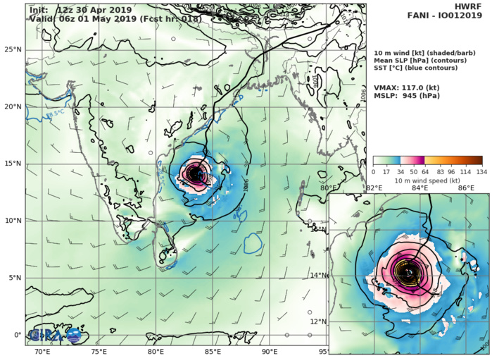 Cyclone FANI(01B) category 3 US, intensifying and slowly approaching northeast India(VIDEO) 