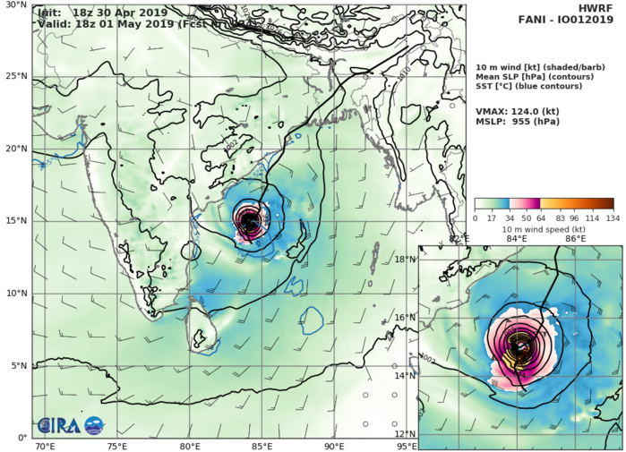 Cyclone FANI(01B) category 3 US, possible landfall near Puri/India shortly after 48hours(VIDEO)