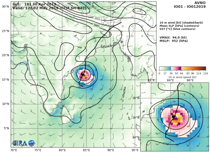 Cyclone FANI(01B) category 3 US, possible landfall near Puri/India shortly after 48hours(VIDEO) Cyclone FANI(01B) category 3 US, possible landfall near Puri/India shortly after 48hours(VIDEO)