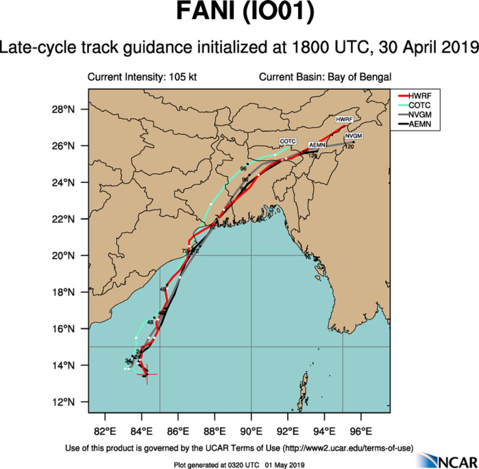 Cyclone FANI(01B) category 3 US, possible landfall near Puri/India shortly after 48hours(VIDEO)