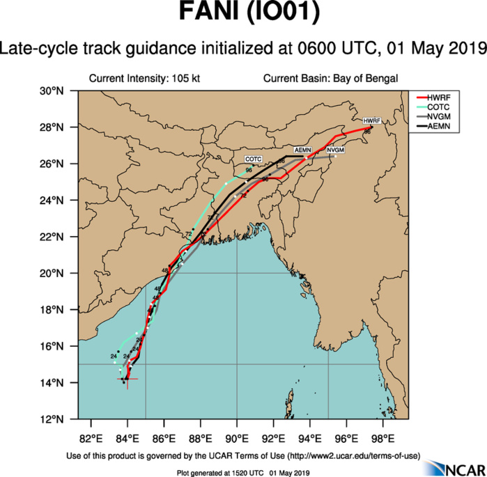 Dangereous TC FANI(01B) category 3 US, intensifying, forecast to hit Puri/Bhubaneshwar area shortly after 36hours(VIDEO)