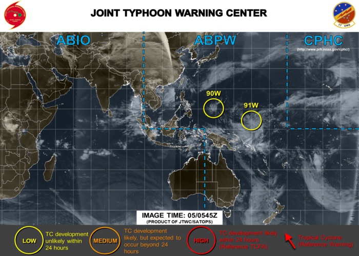 90W near Yap: little development expected. 91W southeast of Chuuk: development anticipated near next 36/48hours
