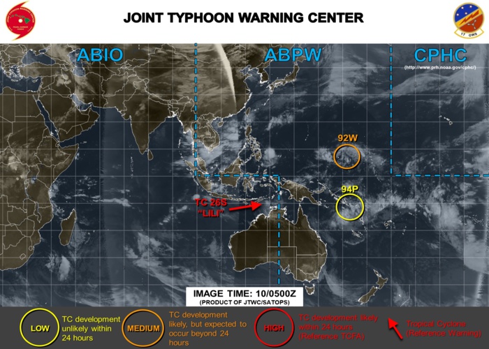 West Pacific:  94P could develop after 24hours while approaching east coast of Australia.  92W still under watch.