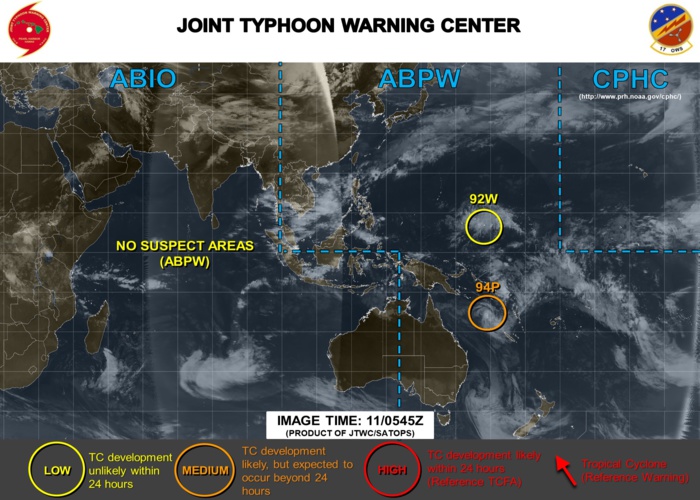 West Pacific: 92W : development unlikely next 48hours. Some models hint at some development after 72h