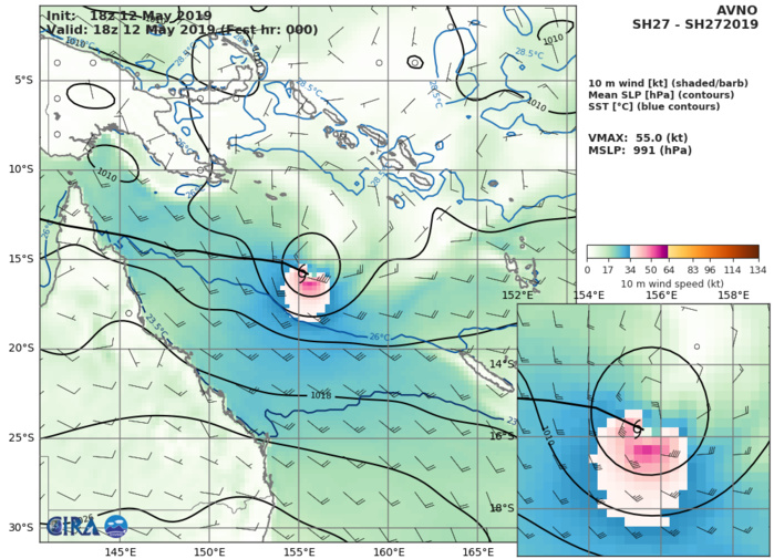 Coral Sea: Cyclone ANN(27P) is forecast to make landfall over Cape York near Coen in 48hours